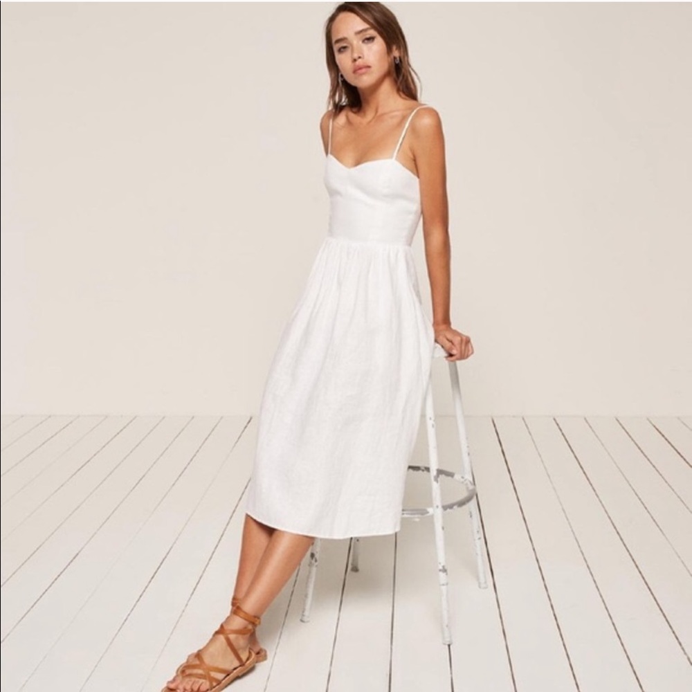 NWT Reformation White Olivia Midi Linen Dress